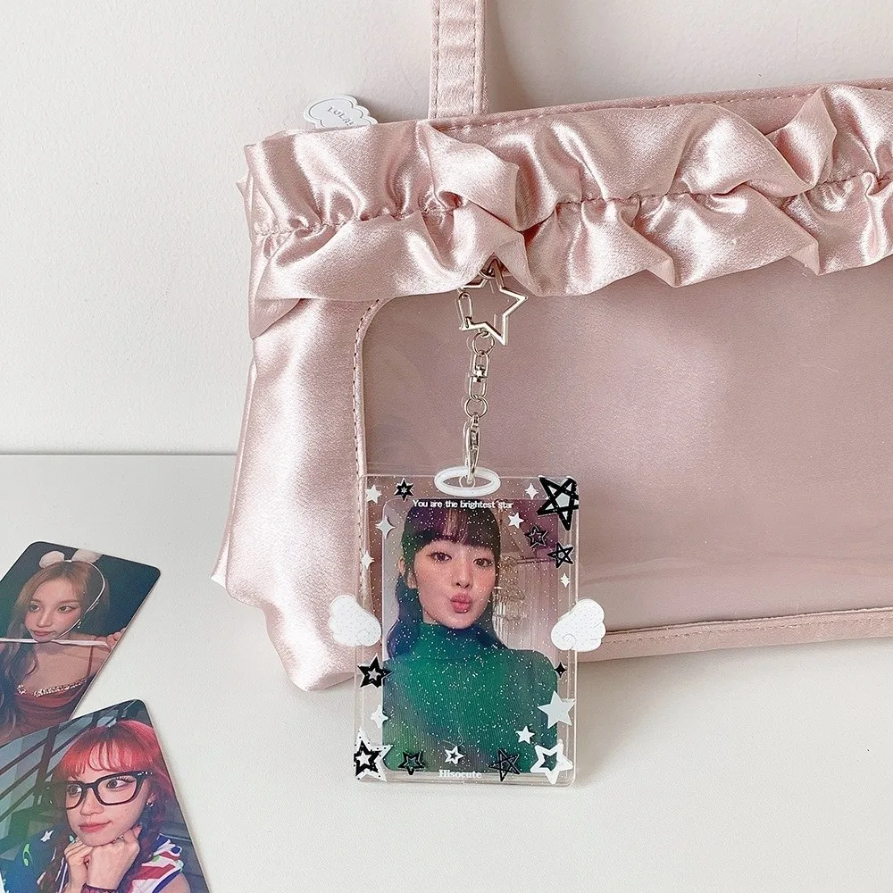 Acrylic Kpop Photocard Holder Keychain Cartoon Wings Stars Card Holder 3 Inch Transparent Idol Card Display Protector
