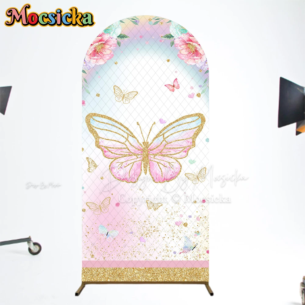 

Mocsicka Color Butterfly Arch Backdrop Cover Children Baby Shower Birthday Photo Arched Backgrounds Photography Pink Decor Props