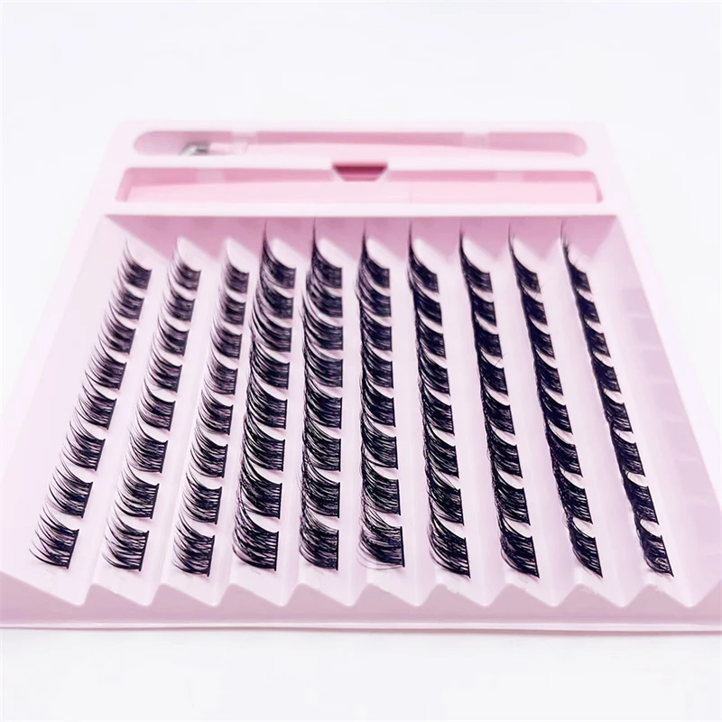 10 rows/Trays DIY cluster multi-layer invisible and reusable eyelash glue tweezers combo pack With Personalized