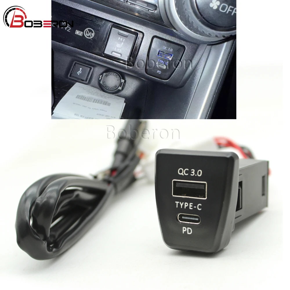 

Синий светодиодный автомобильный адаптер быстрой зарядки TYPE-C QC3.0 USB для Toyota RAV4 2019-2023