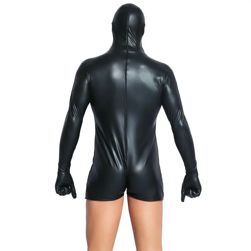 Super Cool Sexy Men Black Patent Leather Jumpsuit Vinyl Latex Bondag Leotard Bodysuit Nightclub Costumes Adult Toys for Men