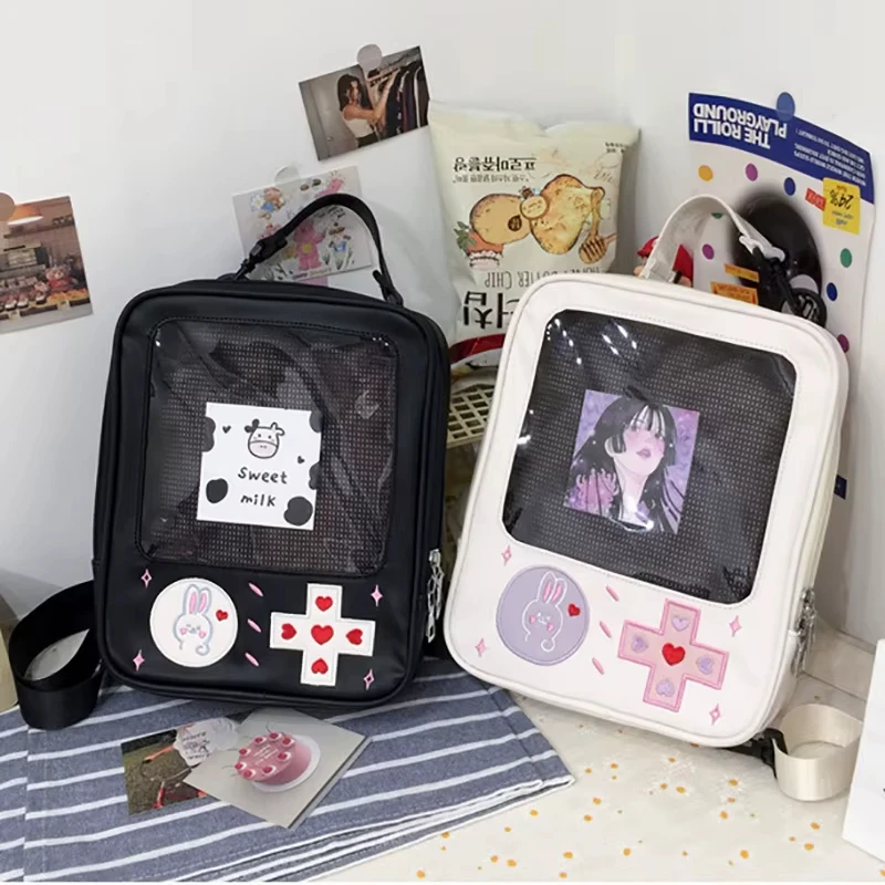 Cute Clear Kawaii Ita Bag 22x27cm Game Console Style Cartoon School Student Shoulder Bags Bunny Girls Lolita CosPlay Backpack