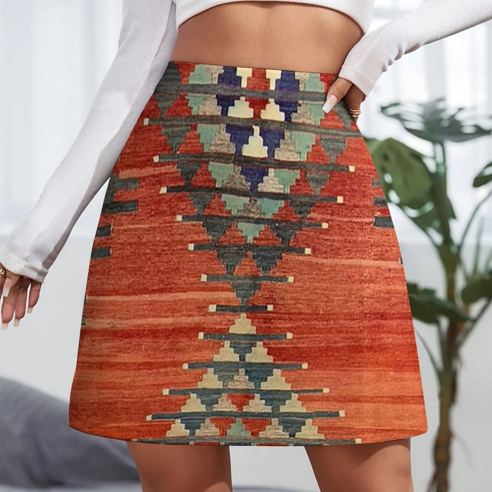 Vintage Kars Decorative Whole Kilim, Navaho Weave, Woven Aztec Textile Mini Skirt womens clothing korean luxury clothing