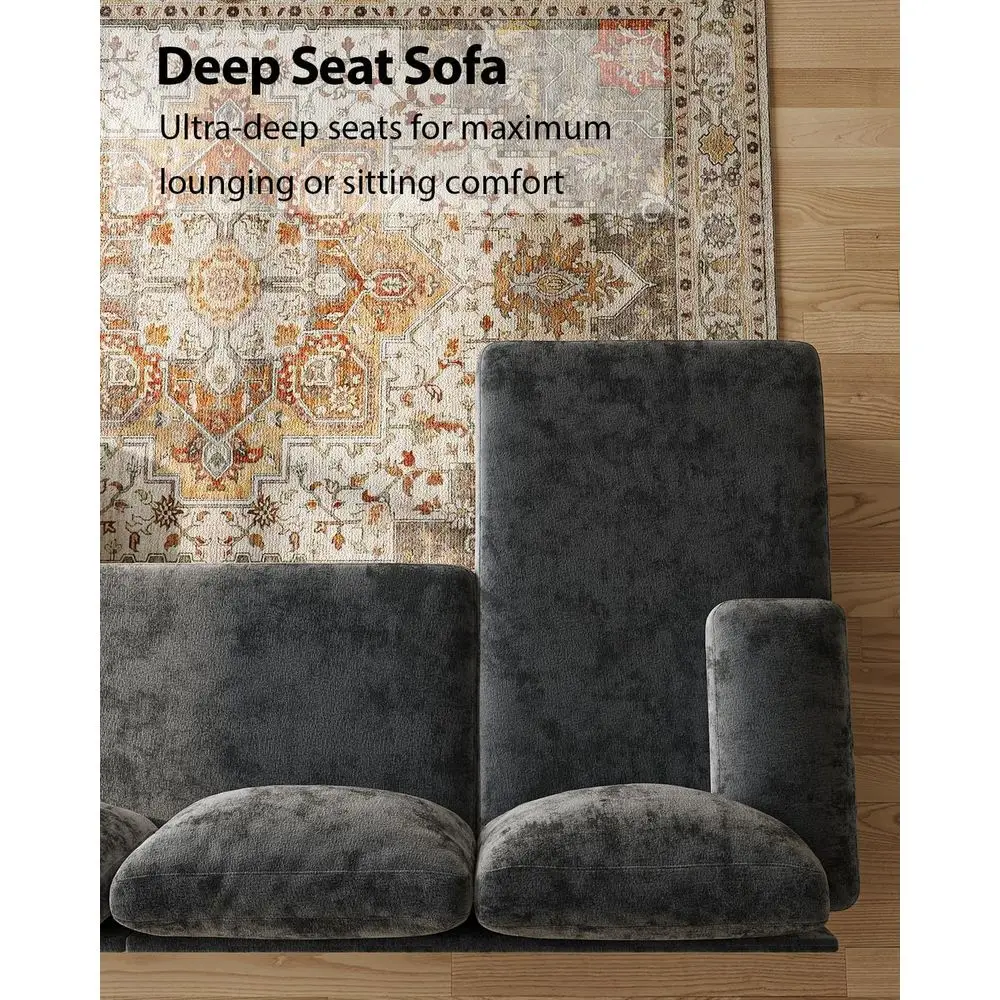 112 Sofá secional chaise cinza escuro para apartamentos |   Móveis de sala em forma de U