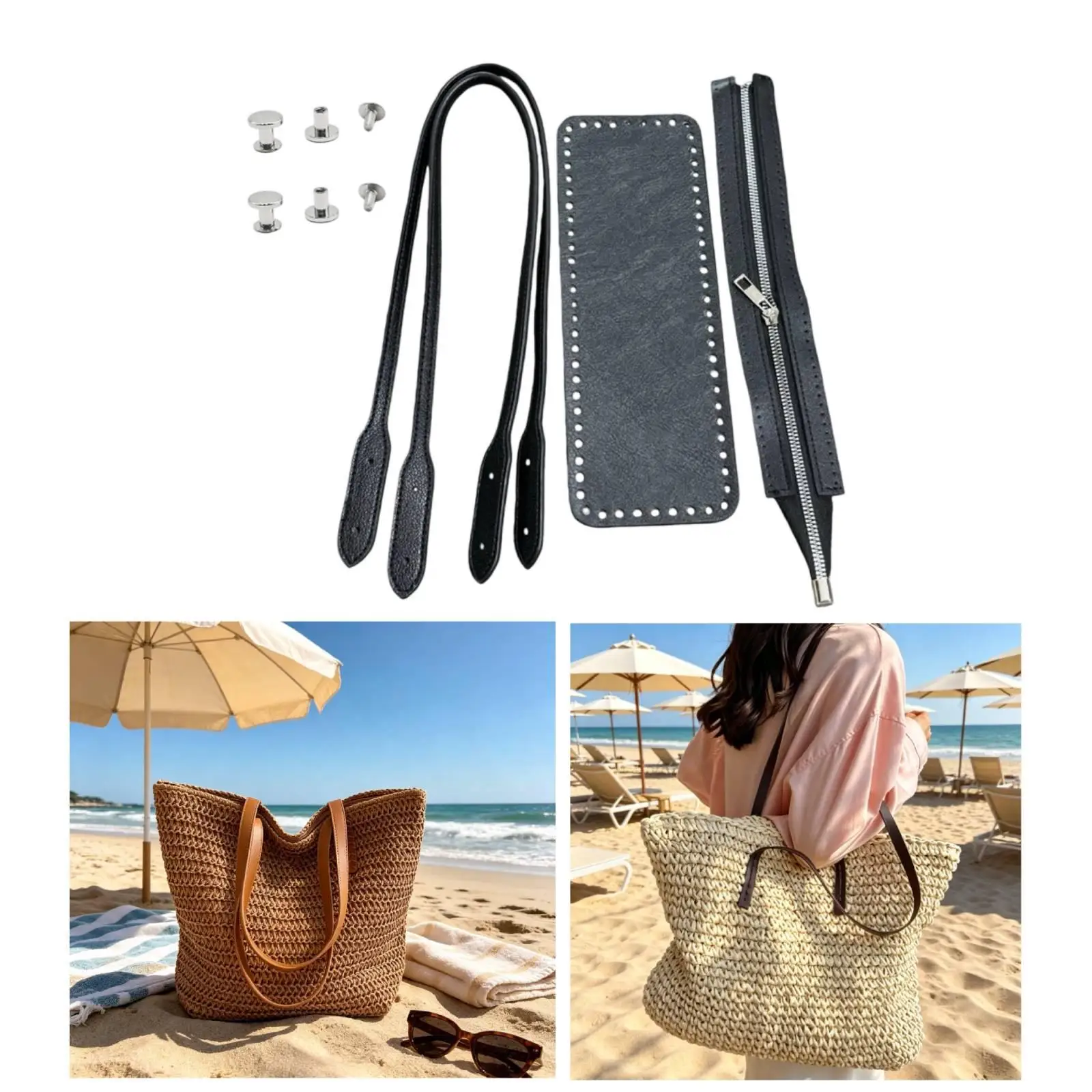 

PU Leather Purse Base Crochet Kit Bottom Repair Replacement Mum Sewing Zippers DIY for Shoulder Bag Beach Tote Bag Handbag