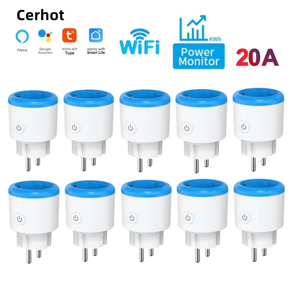 Cerhot Tuya Wifi Smart Plug Eu 20a Met Power Monitor Afstandsbediening Google Assistent Alexa Yandex Alice Voice Control Wifi Plug