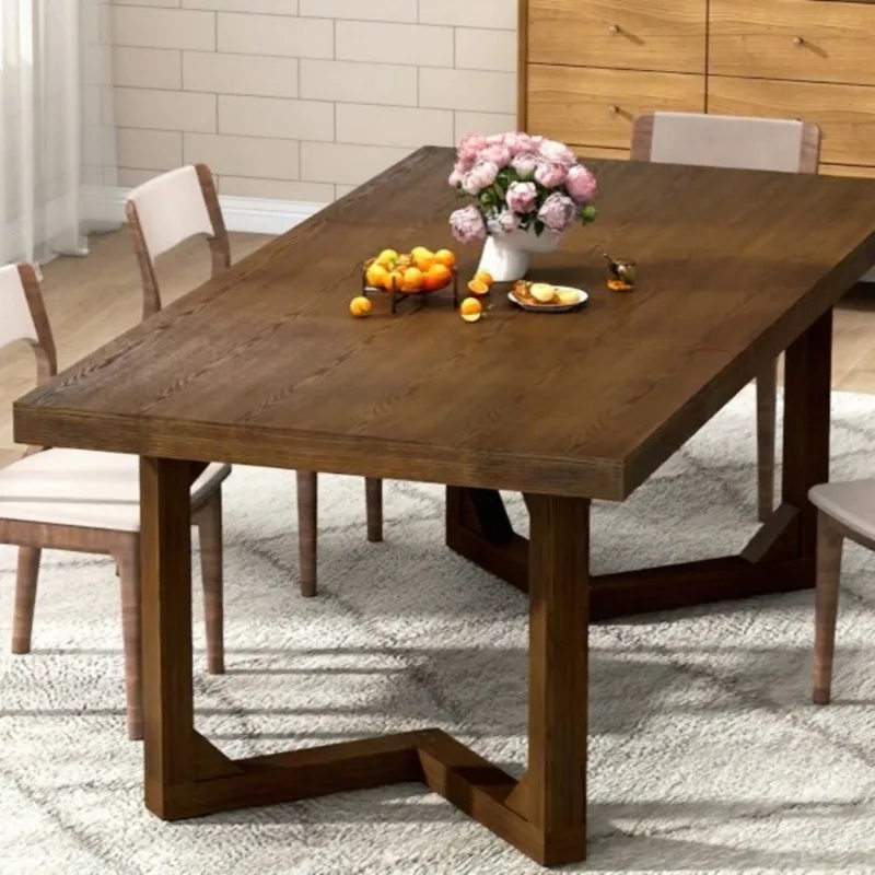 Wholesale Low Price Durable Solid Wood Construction Polished Surface  Hotel Kitchen Simple Dining Room Wooden Table