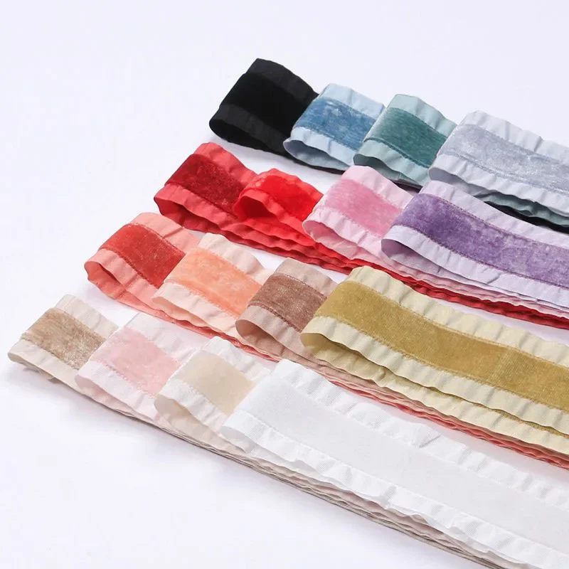 

50 ярдов, бархатная лента с рюшами и морщинами, бант для волос «сделай сам», подарок, букет, упаковка, материал, аксессуары для шитья одежды, 25 мм, 38 мм