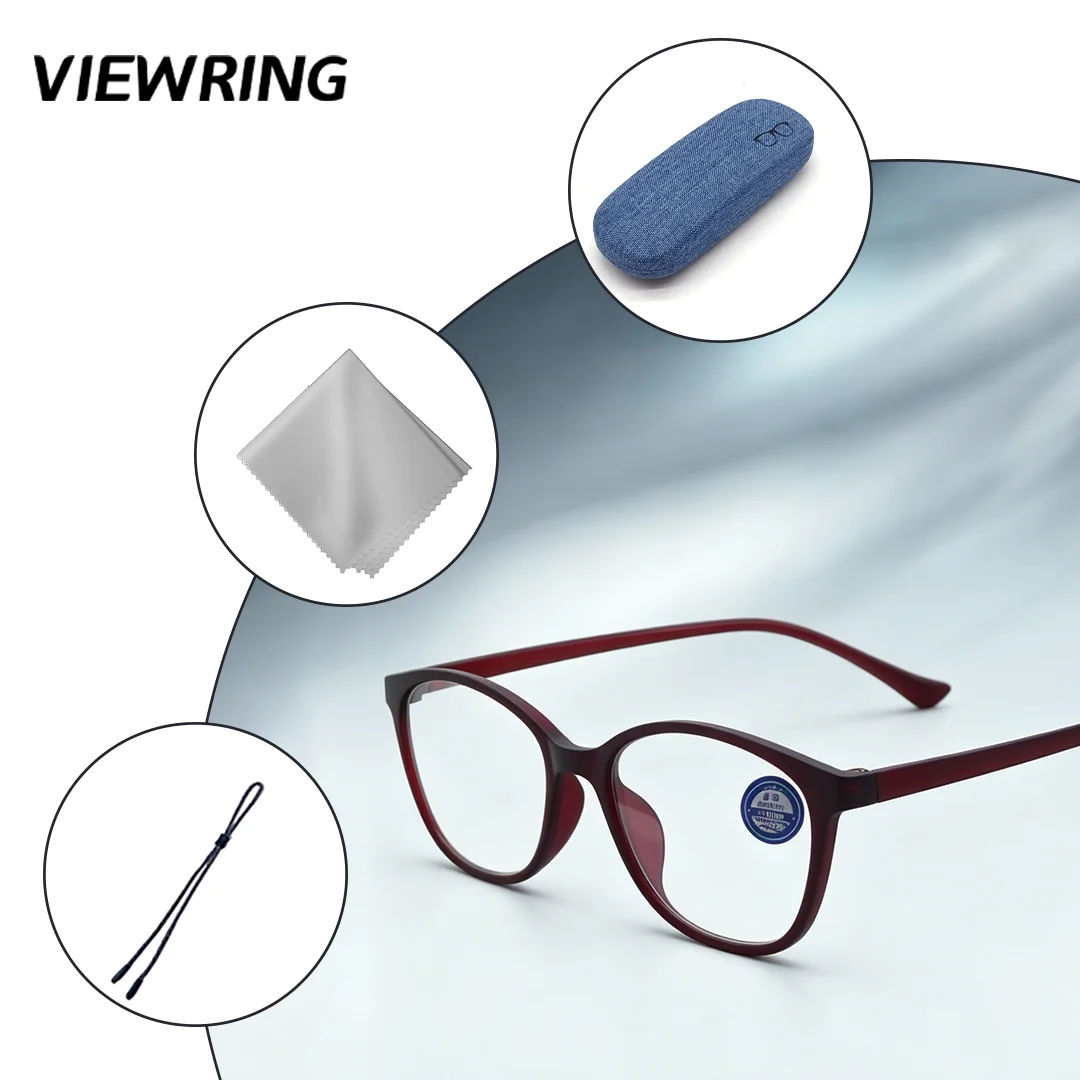 Lunettes de lecture anti-lumière bleue Viewring, monture TR90, pour presbytes, avec étui, chiffon et chaîne pour lunettes