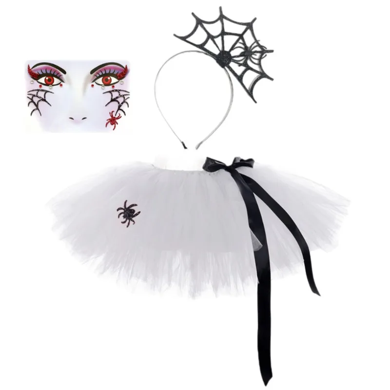 Multiple Styles Kids Halloween Tutu Skirt Set,Spider Themed Dance Costume for Children,Kids Party & Stage Performance Half Skirt