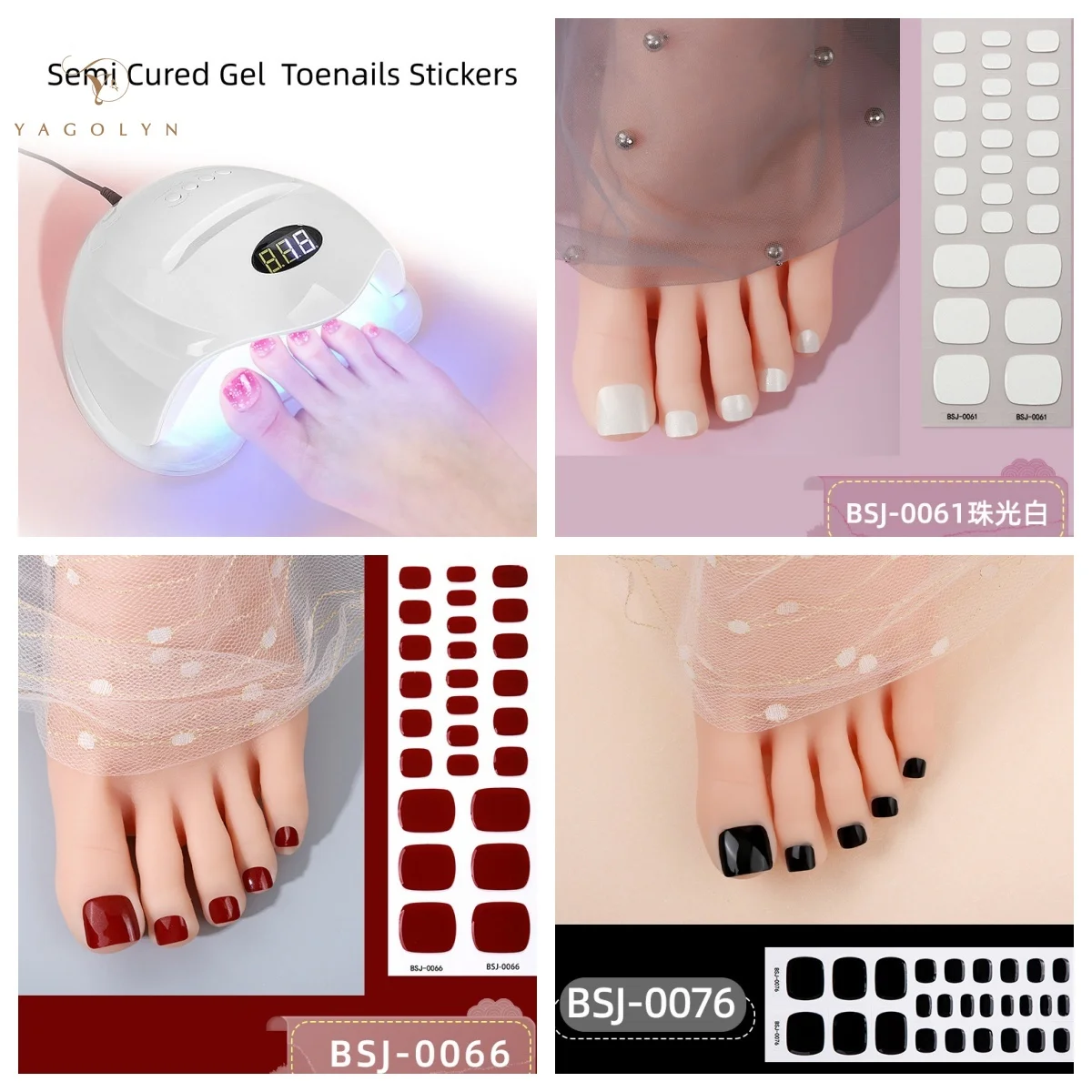 Toe Gel UV Etiqueta do prego, Monocromática Etiqueta do prego, Wraps Fototerapia Pé, Decorações Nail Art, Pressione em Unhas, 26 Dicas