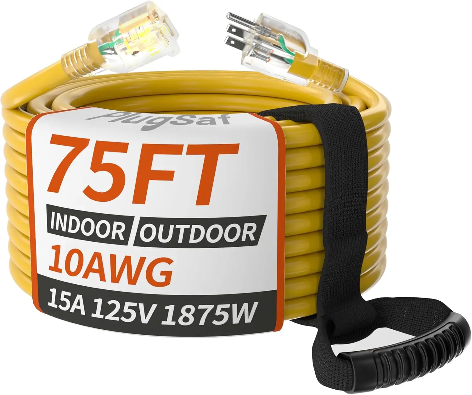 75ft 10/3 Gauge Outdoor Extension Cord Waterproof with Lighted Indicator,10 Gauge Heavy Duty 15Amp 1875W,3 Prong Cords Flexible