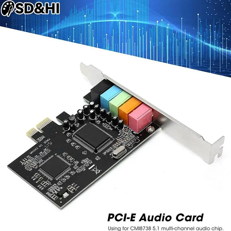 PCI Express X1 PCI-E 5.1ch CMI8738 Chipset Audio Digital Sound Card NEW Wholesale Solid Capacitors Pcie Sound Card 5.1 CH 24Bit