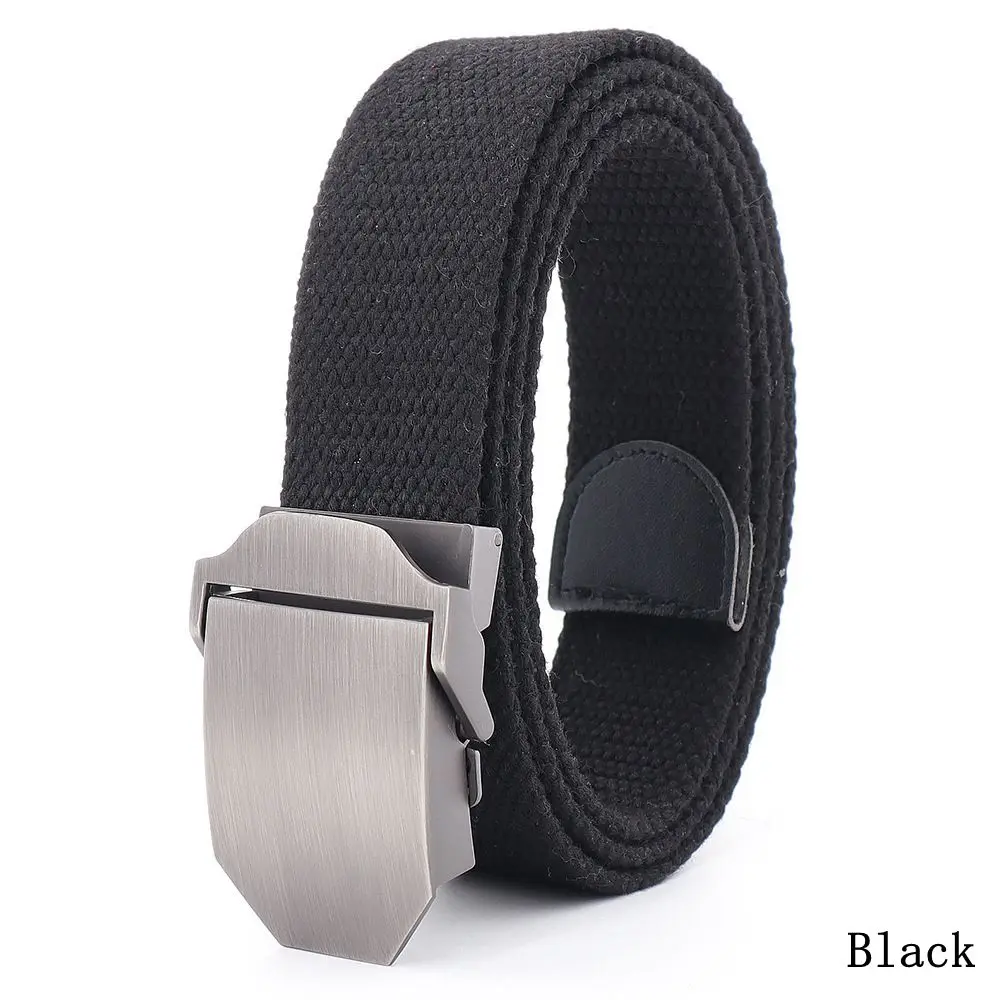 Men's Military Style Canvas Belt with Auto-Lock Buckle Thickened Denim Waist Strap Country Fashion Accessory for Casual Wear