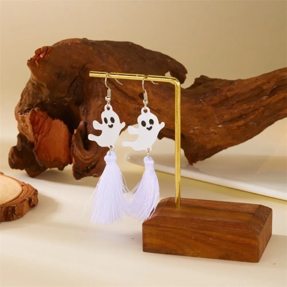 Exaggeration Halloween Earrings Luminous Gothic Style Ghost Ear Studs Long Tassel Resin Pumpkin Dangle Earrings Trick or Treat