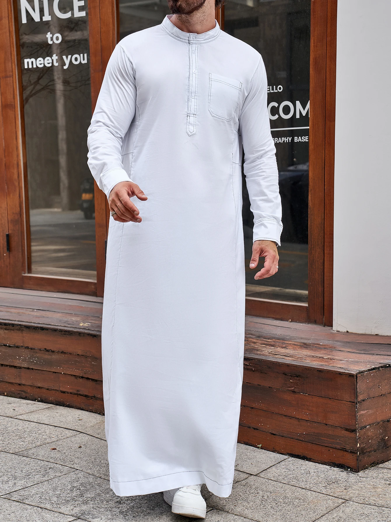 Ramadan islam Men's Muslim saudi Thobe Islam Middle East Arab Dubai Malaysian Long Sleeve Solid Color Robe