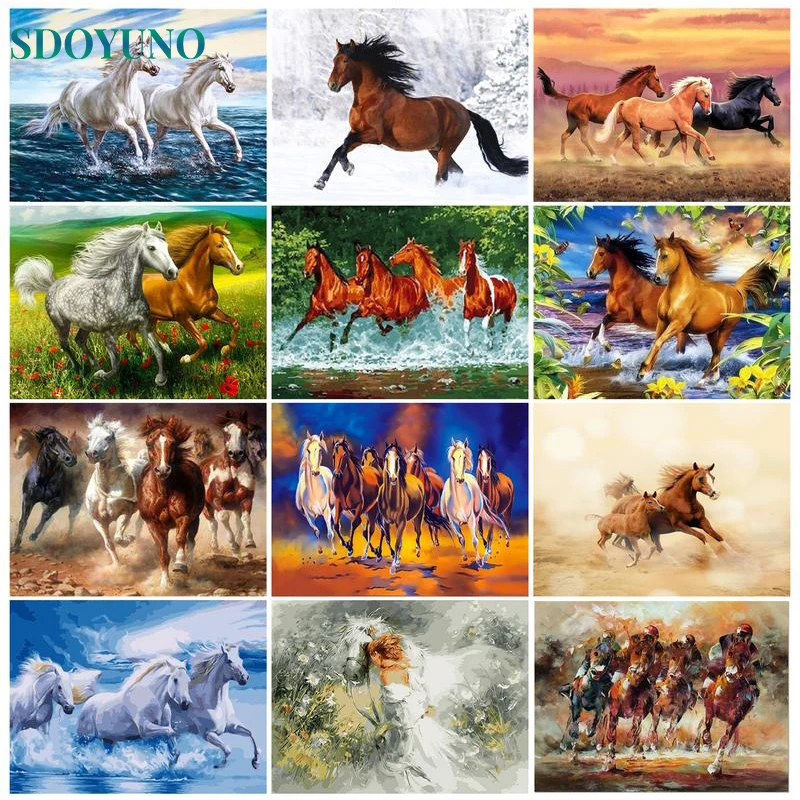 

SDOYUNO Oil Painting By Numbers Animal Horse DIY Crafts For Adults Kits Picture Drawing Acrylic Paint Coloring By Number Decor H