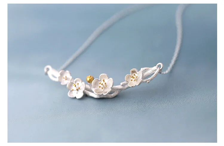 REETI 925 Sterling Silver Necklaces Plum Flower Pendants&Necklaces Jewelry Collar Colar de Plata