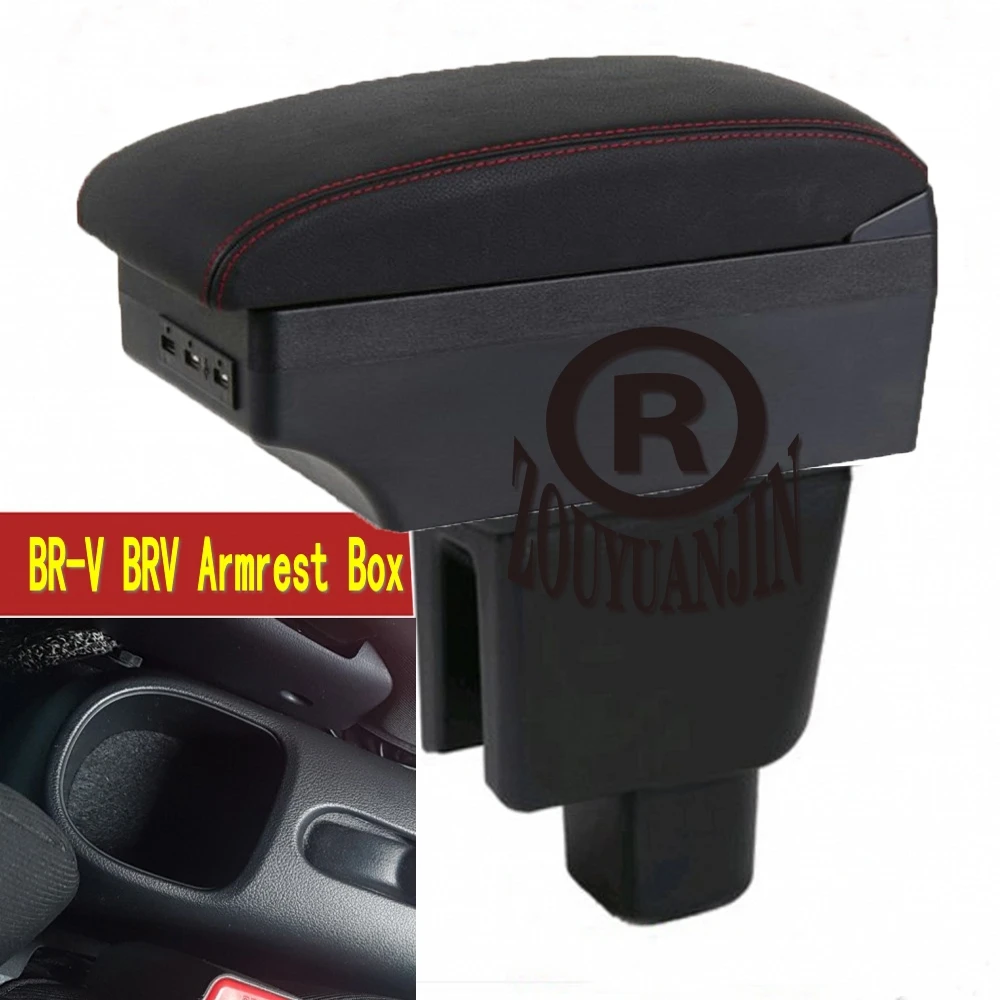 

For Honda BRV BR-V Mobilio Armrest Box Arm Elbow Rest Center Console Storage Case Accessories with USB Interface Cup Holder