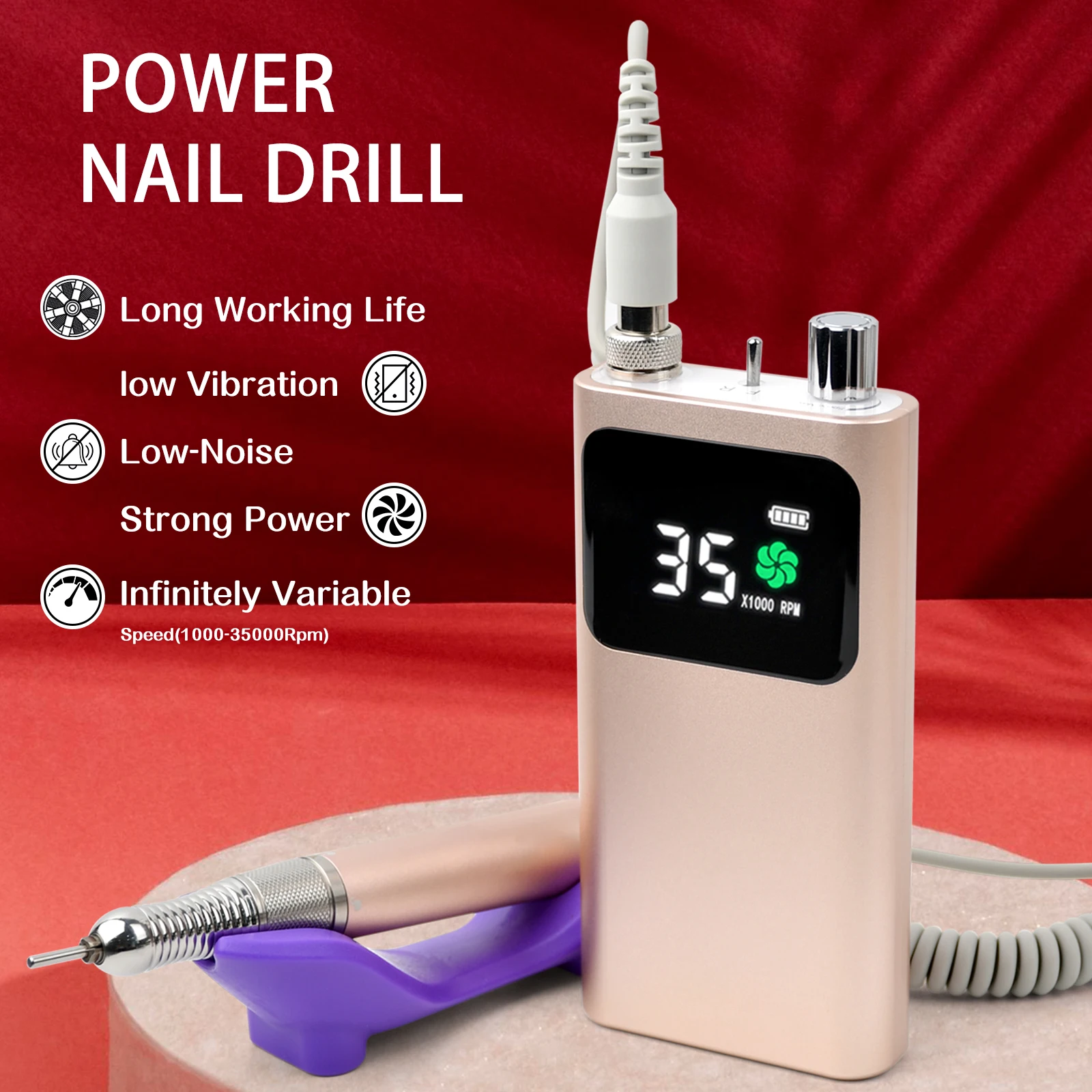 STLF  Custom Private Label E File Drill Nail Manicure 35000rpm Electric Polisher Rechargeable Portable Nail Drill