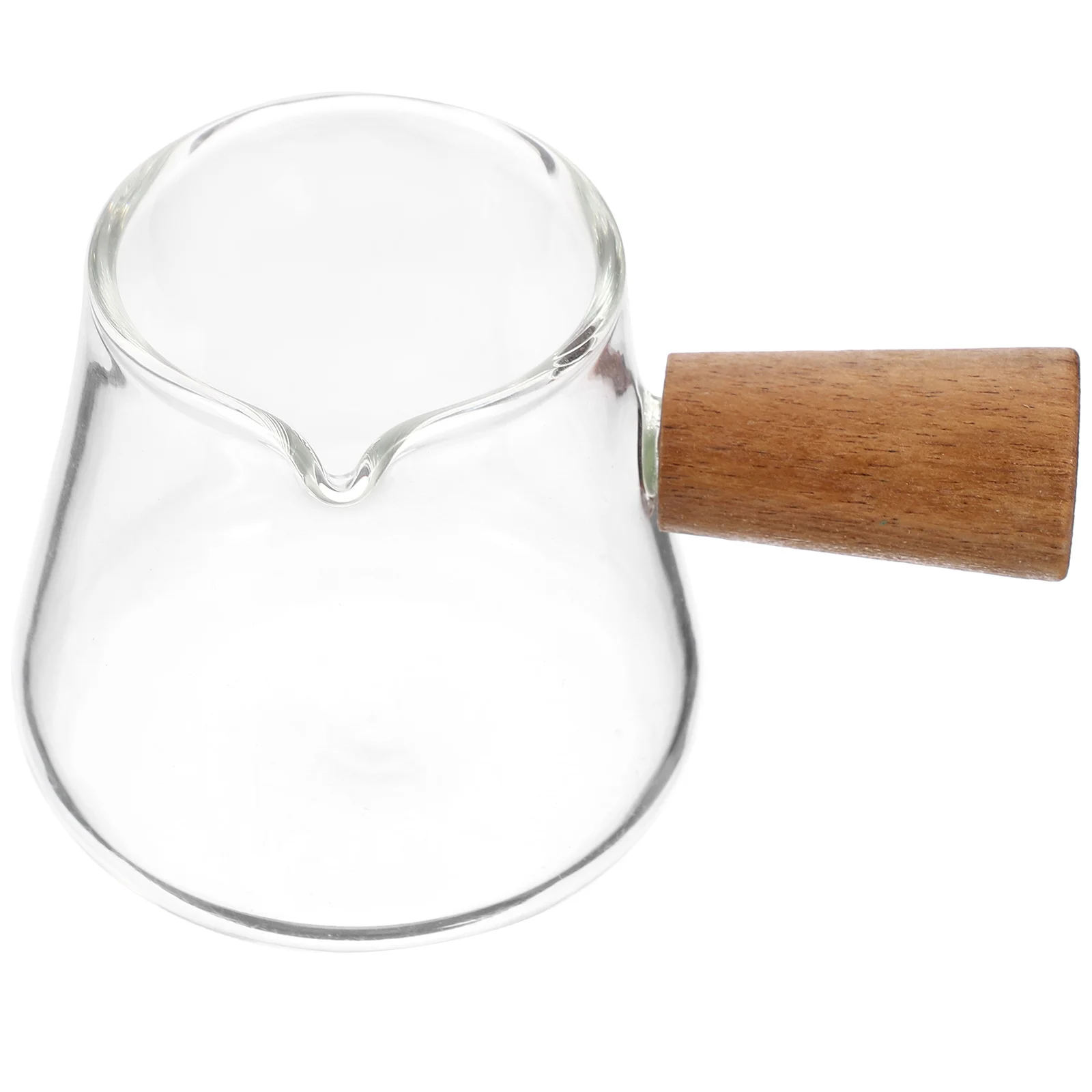 Wooden Handle Glass Creamer Pitcher Milk Jug Heat Resistant Coffee Measuring Cup Frother Small Glass Pitcher For Coffee Lovers