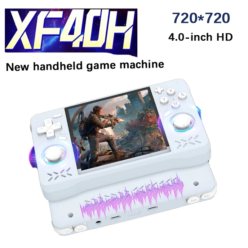 FLLAPT Linux System Retro Handheld-Videospielkonsole, XF40H 4-Zoll-IPS-Bildschirm Mini tragbarer Handheld-Videoplayer 22000 Spiele