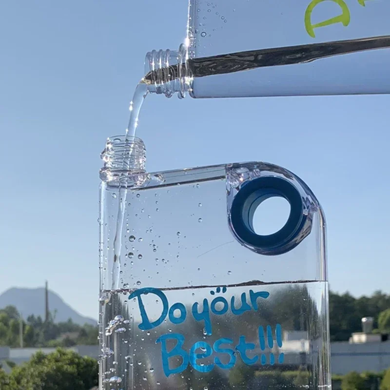 Wiederverwendbarer quadratischer, kastenförmiger Wasserbecher, transparent, tragbar, für Outdoor-Sportarten, Fitness und Schwimmen für Erwachsene