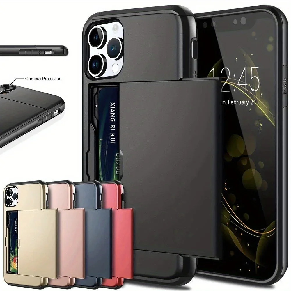 İş kılıfları iPhone 15 için 14 13 Pro Max slayt zırh cüzdan kart yuvaları kapak iPhone 15 pro max 14 13 Funda