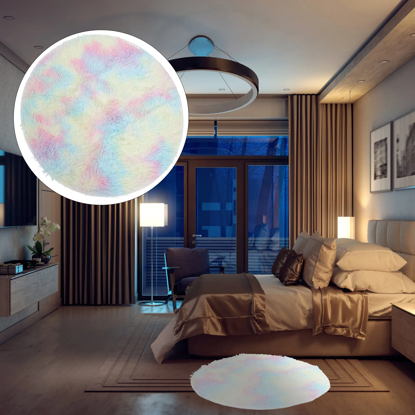 

1 pc Round Floor Carpet Modern Nordic Style Soft Waterproof Area Rug For Living Room Bedroom Rainbow Minimalist Home Decor Mat