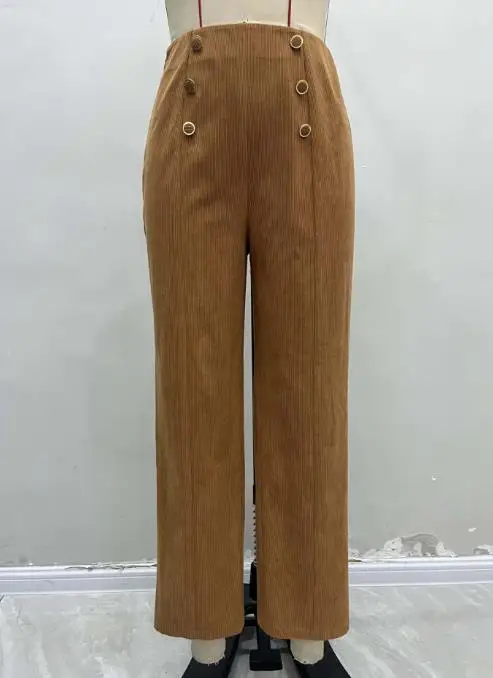 2025 جديد بلون سروال قصير عالي الخصر واسع الساق سراويل تقليدية للنساء مع شرائط الحفرة ، زر صالح بنطال ذو قصة أرجل مستقيمة #1