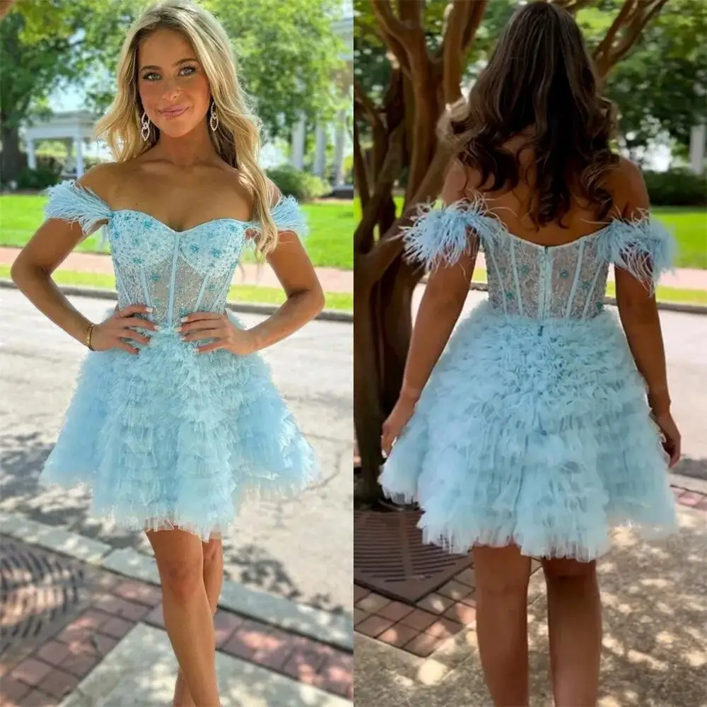 Blue Short Off The Shoulder Pleated Mini Evening Dress New Fashion Female Formal Banquet Party Prom Gowns