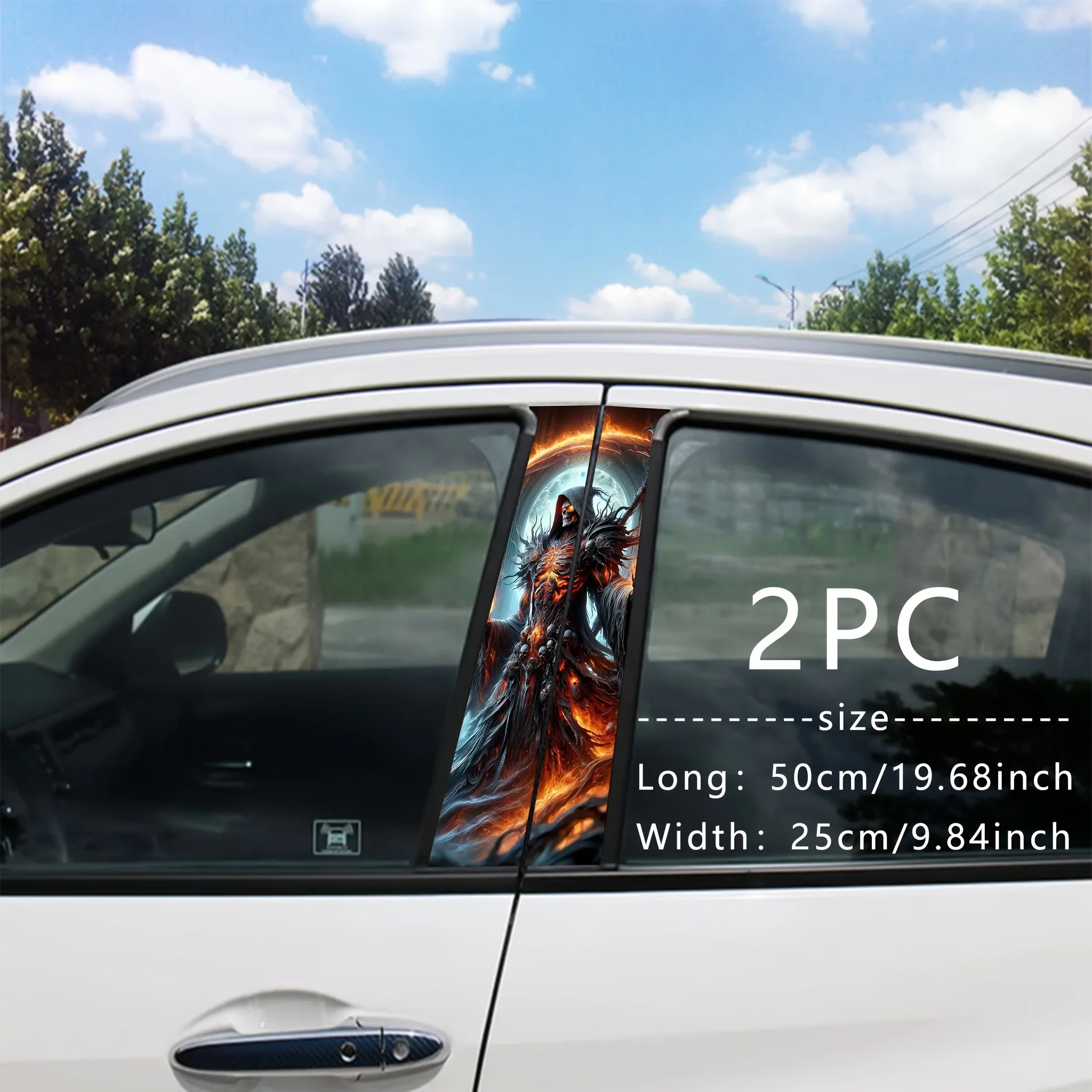 Set of 2 Vinyl Car Door Stickers - Self Adhesive Anime Skull Monster Theme - Front B Pillar Devil Stickers