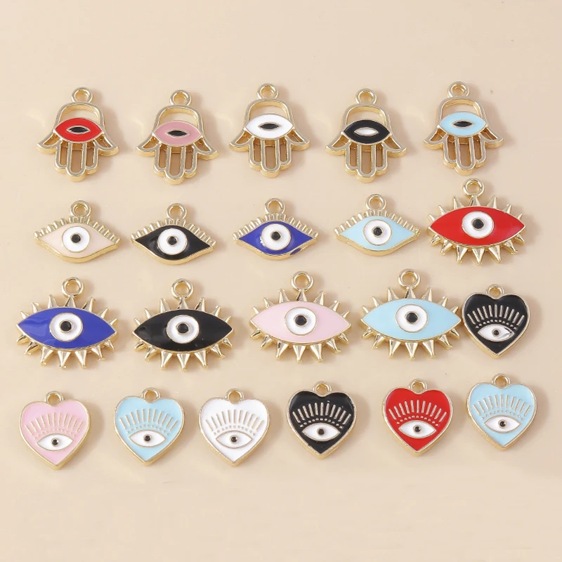 20 Stück Niedliche Emaille-Anhänger mit Bösem Auge, Herz und Hand für Schmuckherstellung, Ohrringe, Halsketten, Armbänder, DIY-Geschenke – Detail 1