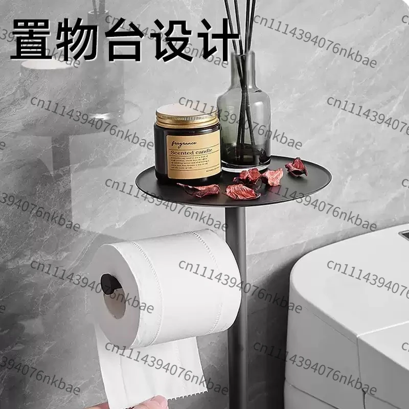 Black Stainless Steel Floor Standing Toilet Paper Holder, Odor Proof Toilet Brush Combo for Hotel & Home Bathroom