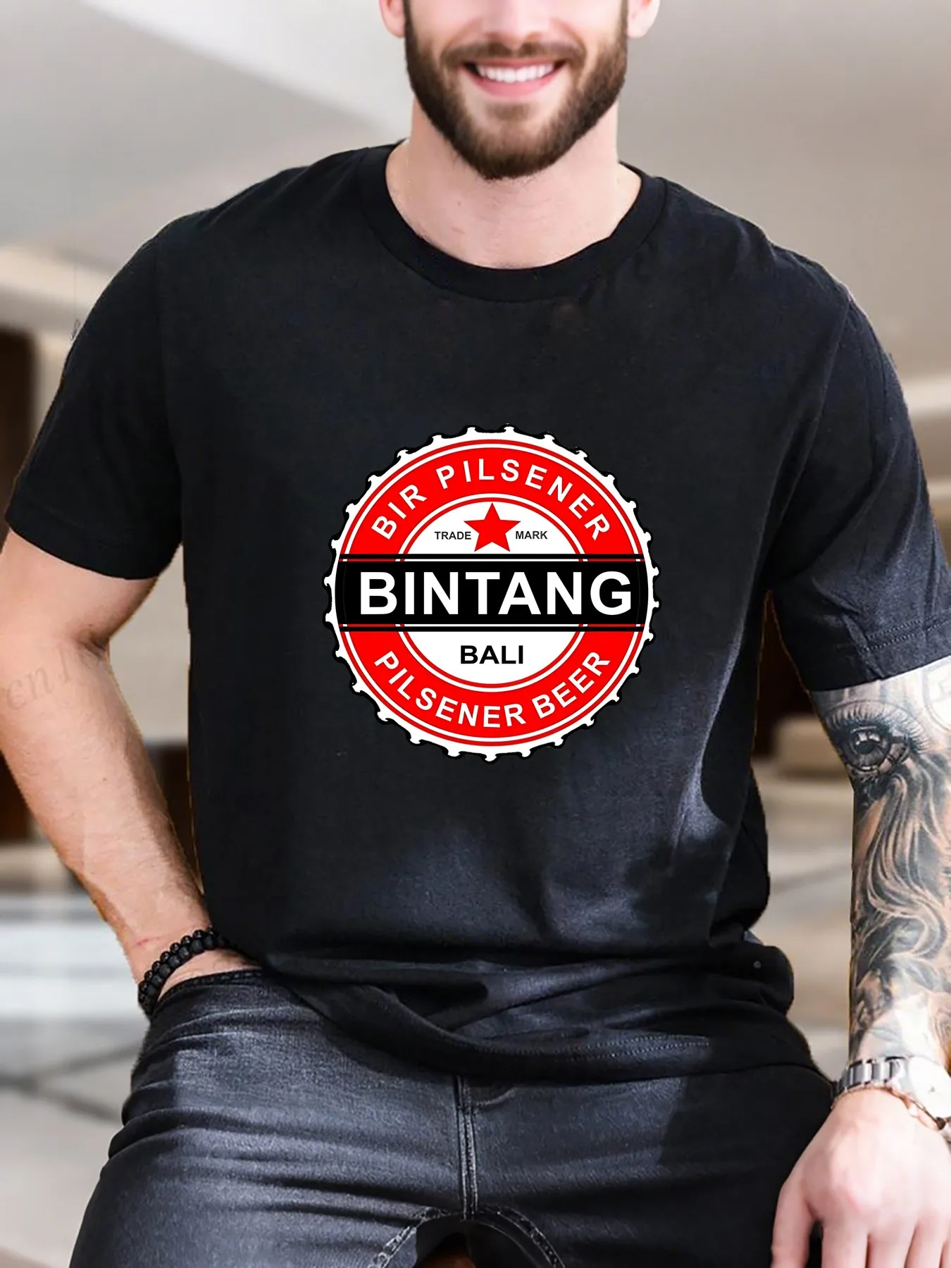 Nueva llegada moda Bintang cerveza peso pesado gran oferta Vintage divertida camiseta de moda para hombres