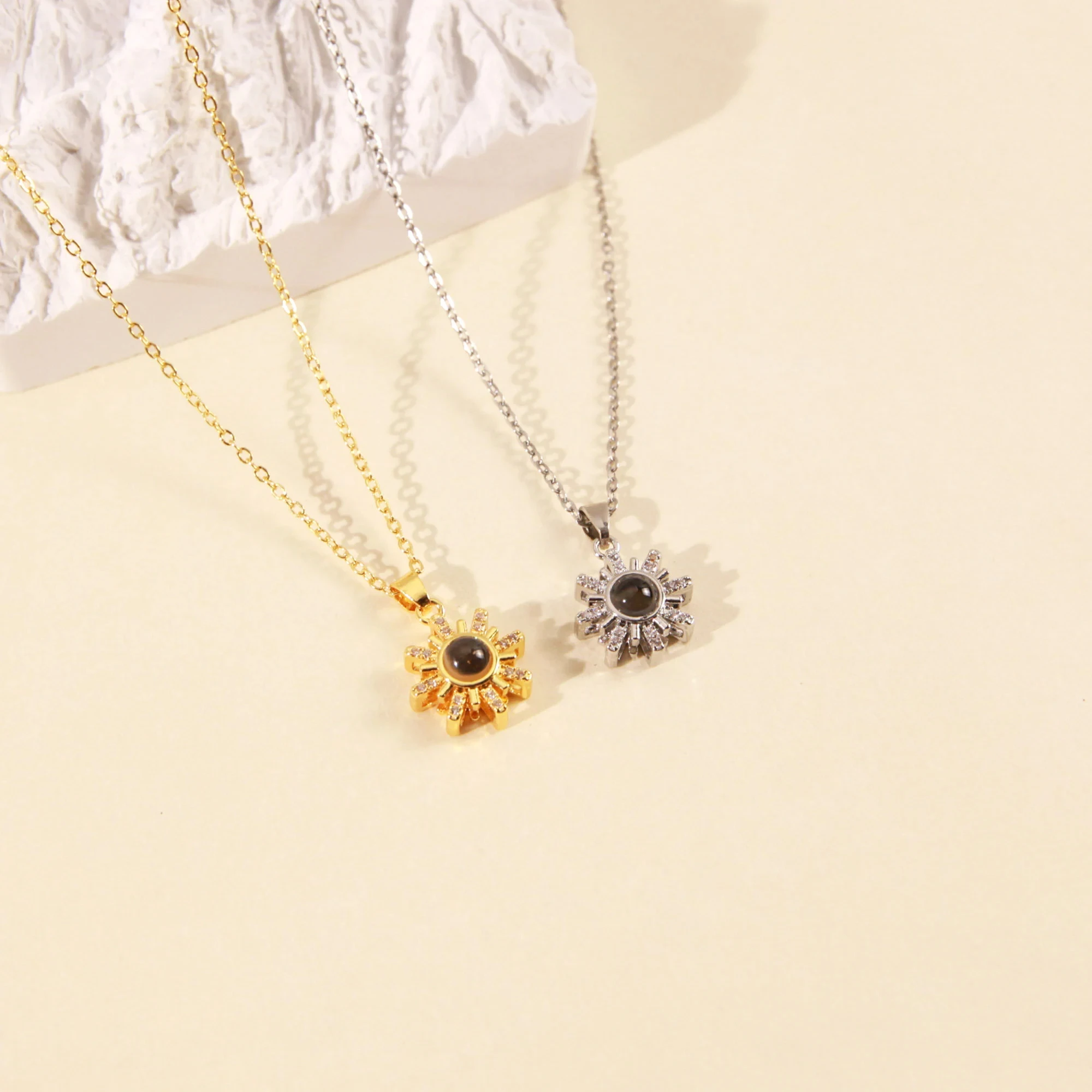 

Custom Sun Flower Photo Projection Necklace Personalised Projection Necklace Custom Picture Inside Pendant Birthday Gift for Her