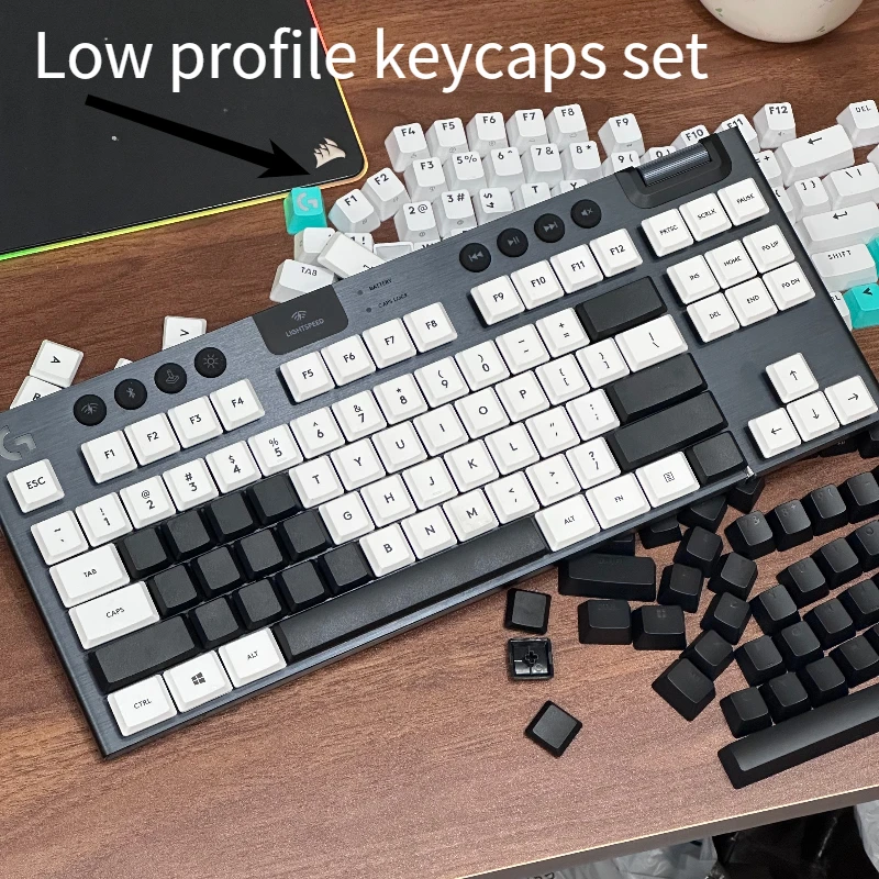 Low Profile Black White Theme Keycaps Set PBT/PC No Engraving Ergonomics Custom Original Handmade Game Office Accessories DIY