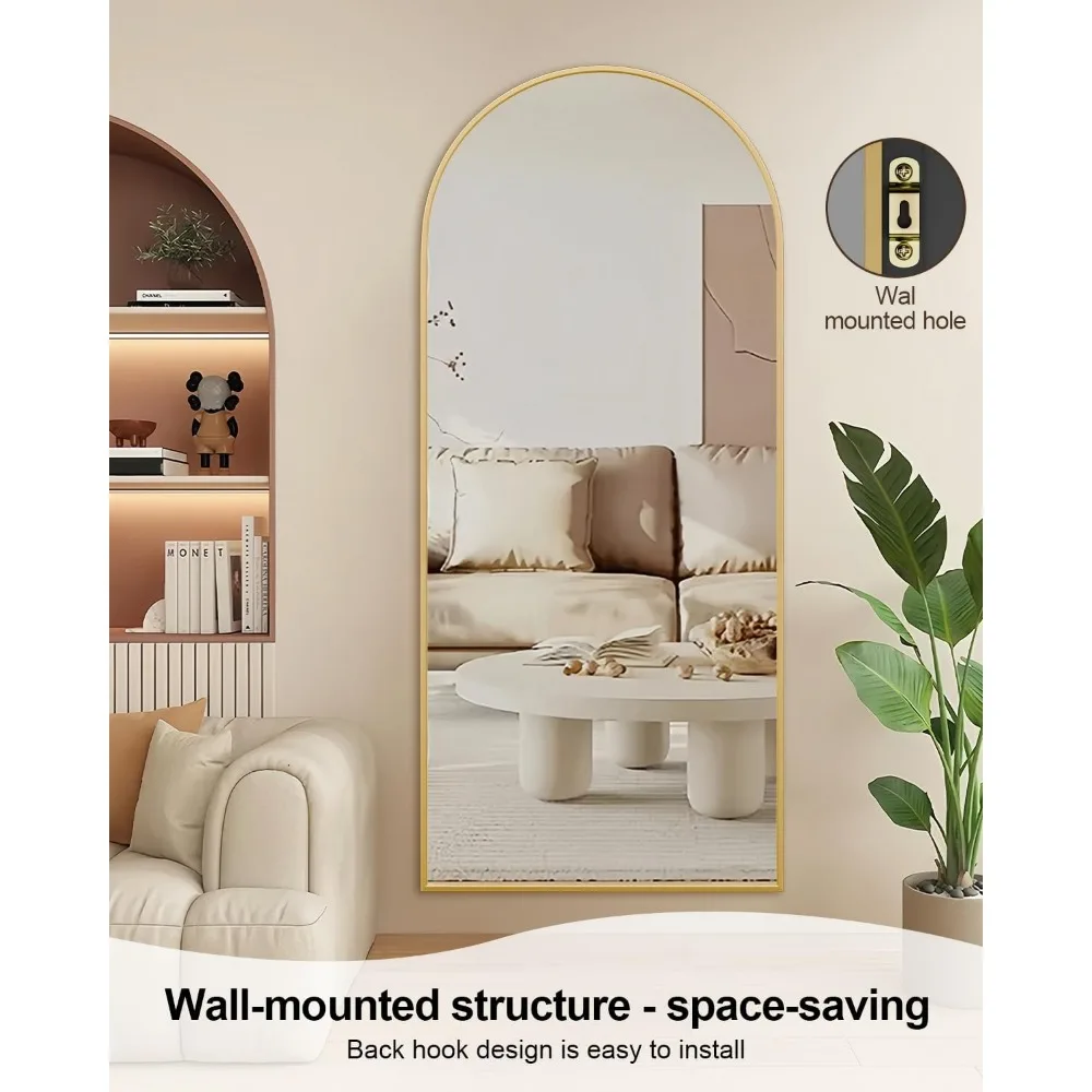 Arched Floor Mirror with Stand for Full-Length Viewing, Ideal for Bedrooms and Living Rooms, Large Leaning Mirror for Home Decor