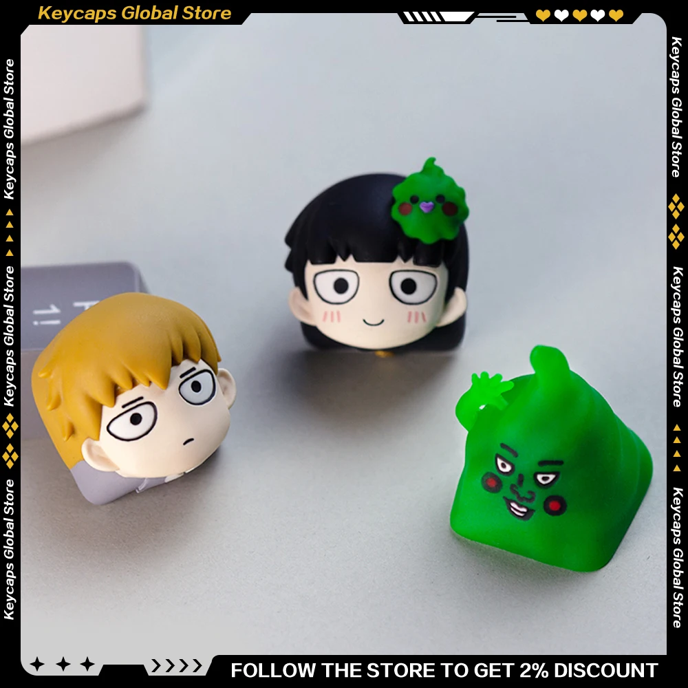 Anime Keycaps Mob Psycho 100 3D Personalize Resin Ekubo/Reigen Arataka KeyCap for Pc Gamer Mechanical Keyboard Artisan Caps Gift