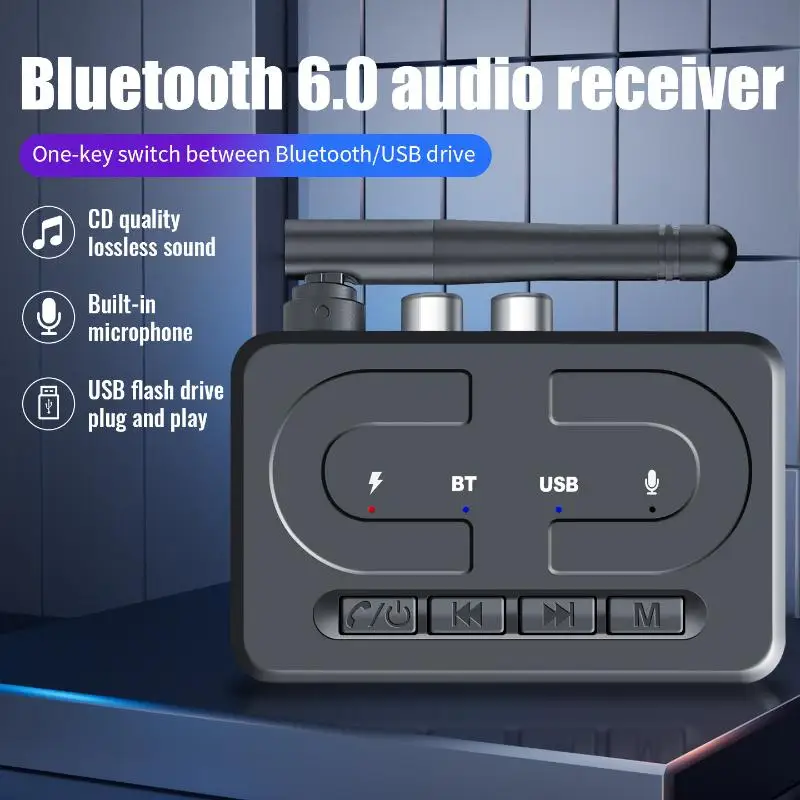 New Bluetooth 6.0 Audio Receiver 3.5mm AUX RCA With Mic HIFI Stereo Wireless Adapter Support USB U-Disk For Car Speaker Amp image 4