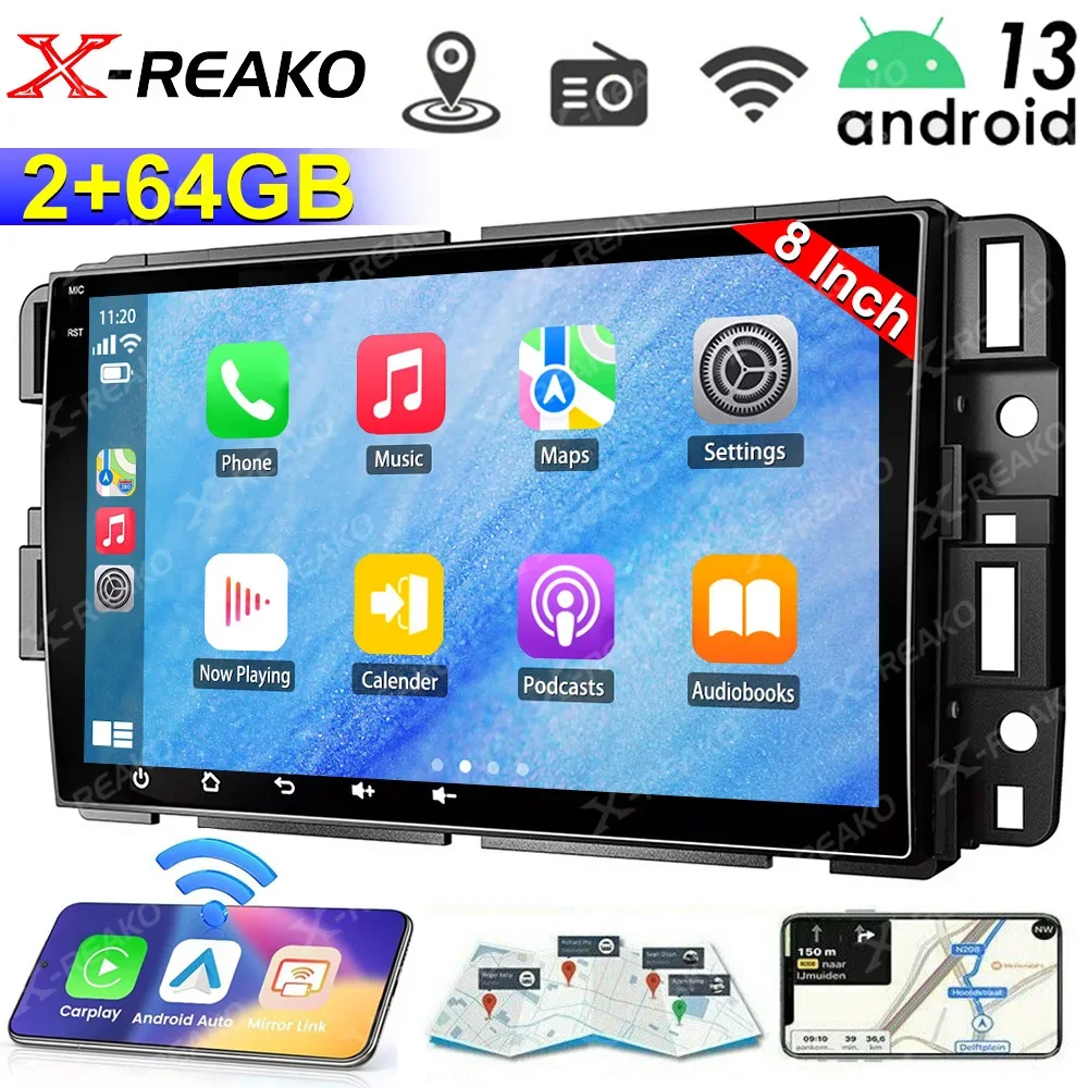 X-REAKO 2G 64G Car Radio Android13 2din Player Head Unit Wifi For Silverado Sierra Avalanche Enclave Wireless Carplay Auto