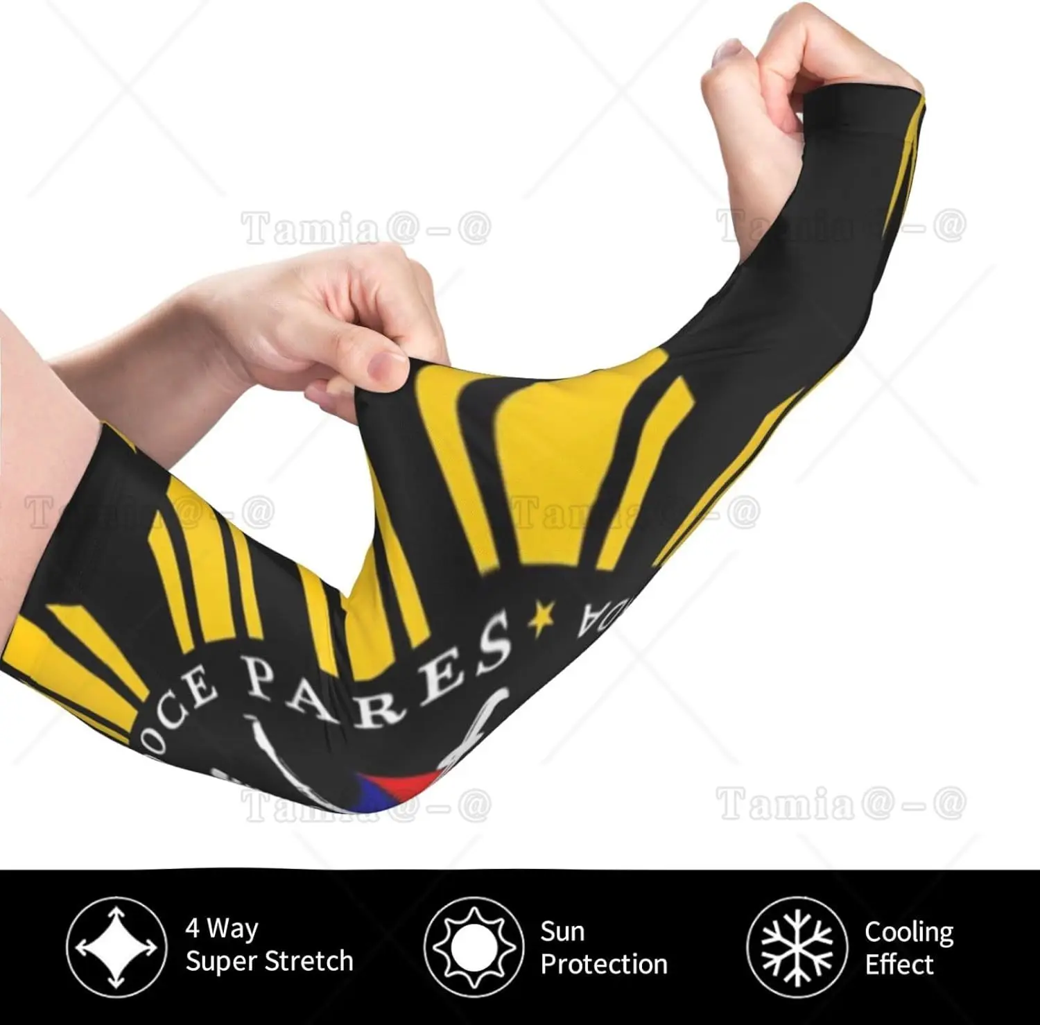 علم الفلبين الفلبيني وأكمام للذراع ونجوم الشمس وحماية من الأشعة فوق البنفسجية وأكمام رياضية من الحرير الجليدي للجنسين