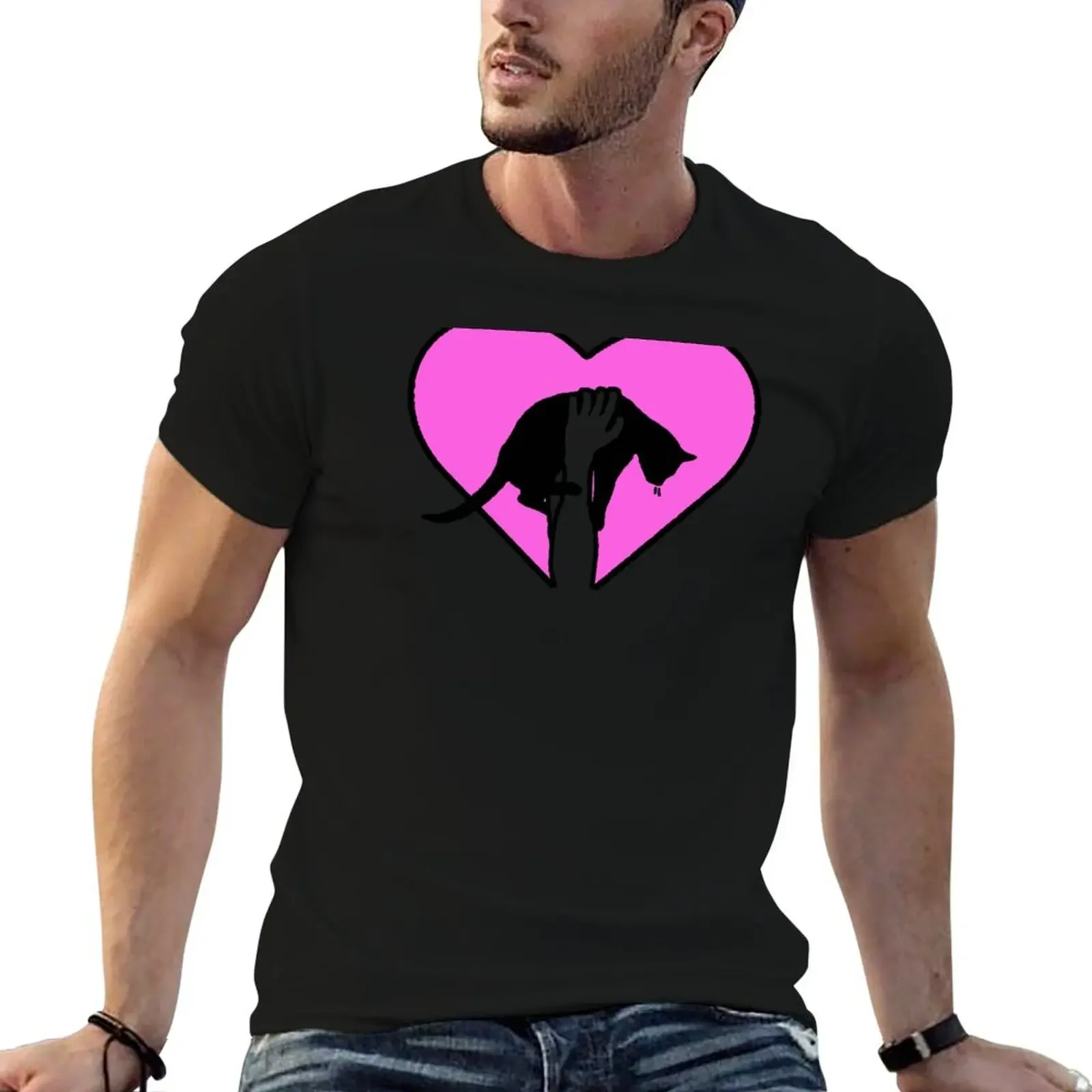 Black Cat, Pink Heart T-Shirt essential t shirt quick-drying kawaii clothes mens graphic t-shirts big and tall