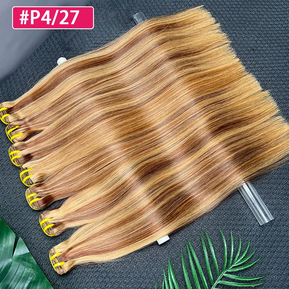 P4/27 Highlight Human Hair Bundles Raw Virgin Hair Weave Bundles Honey Blonde Straight Human Hair Bundles Hair Extensions
