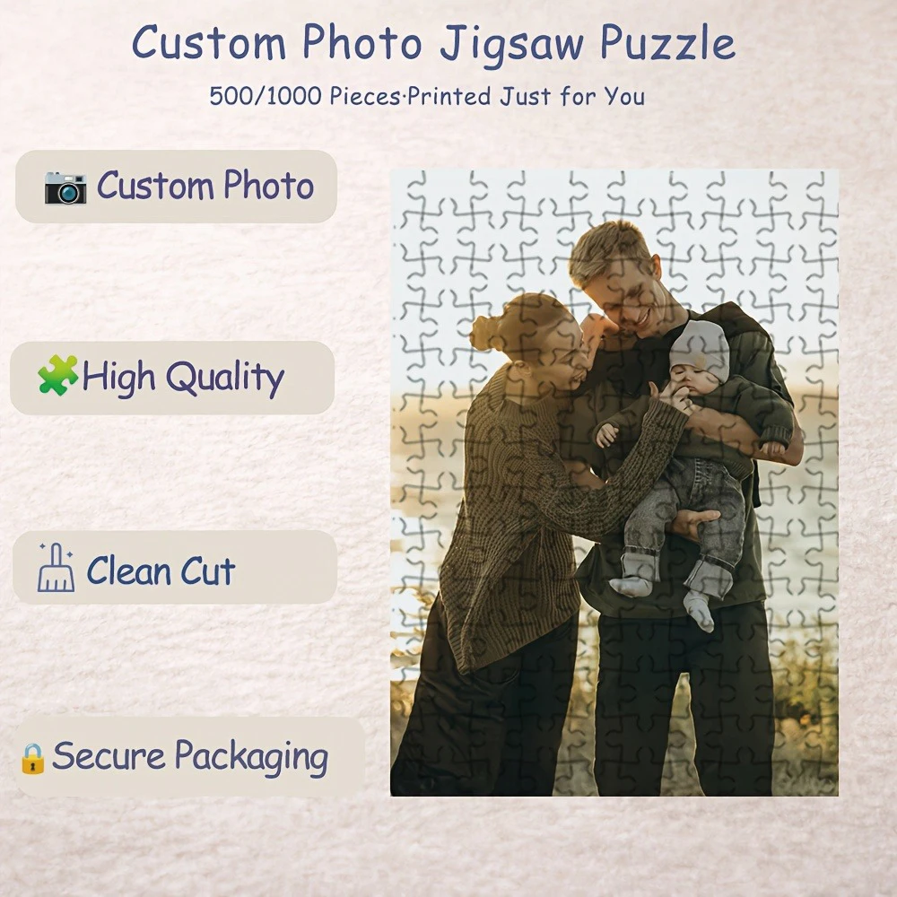 35/300/500/1060pcs Personalized Custom Photo Puzzle Family Photo Personalized Jigsaw Puzzles DIY Wooden Puzzle Gifts for Her Him