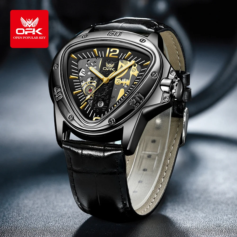 Reloj para hombre marca OPK, reloj de cuarzo con esfera grande triangular a la moda informal para hombre 8168