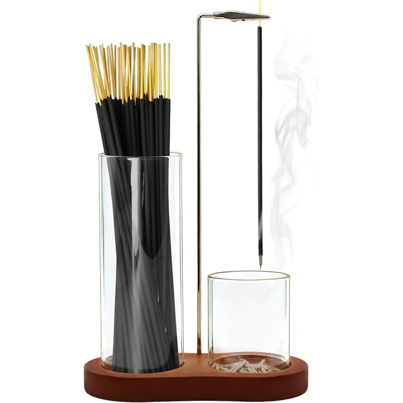 2 in 1 Incense Sticks Burner with Glass Ash Catcher & Stick Storage, Meditation Yoga Spa Gifts for Women, Room Decor Retail