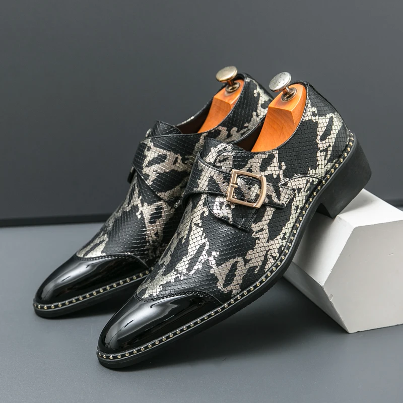 Retro Classic Le Fu Shoes Men PU Black Green Splicing Side Buckle Business Fashion Brand Formal Shoes Size 38-46 Men Shoes