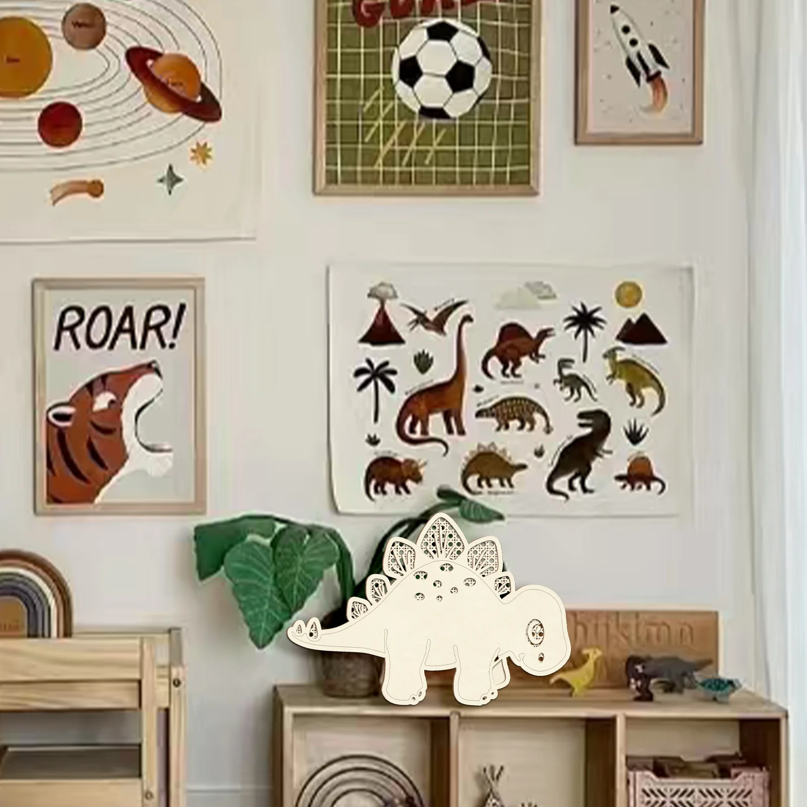

DIY Wooden Dinosaur Wall Decor - Laser Cut 35.5x24.1cm Stegosaurus Craft Kit, Unpainted for Custom Painting, Kids Room Decor