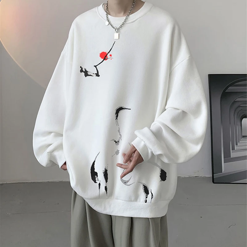 

Ink Painting Cartoon Crane Printed Pullover Hoodies For Men 2024 New Hip Hop Fashion Crewneck Hoody Y2K Streetwear Sweatshirts